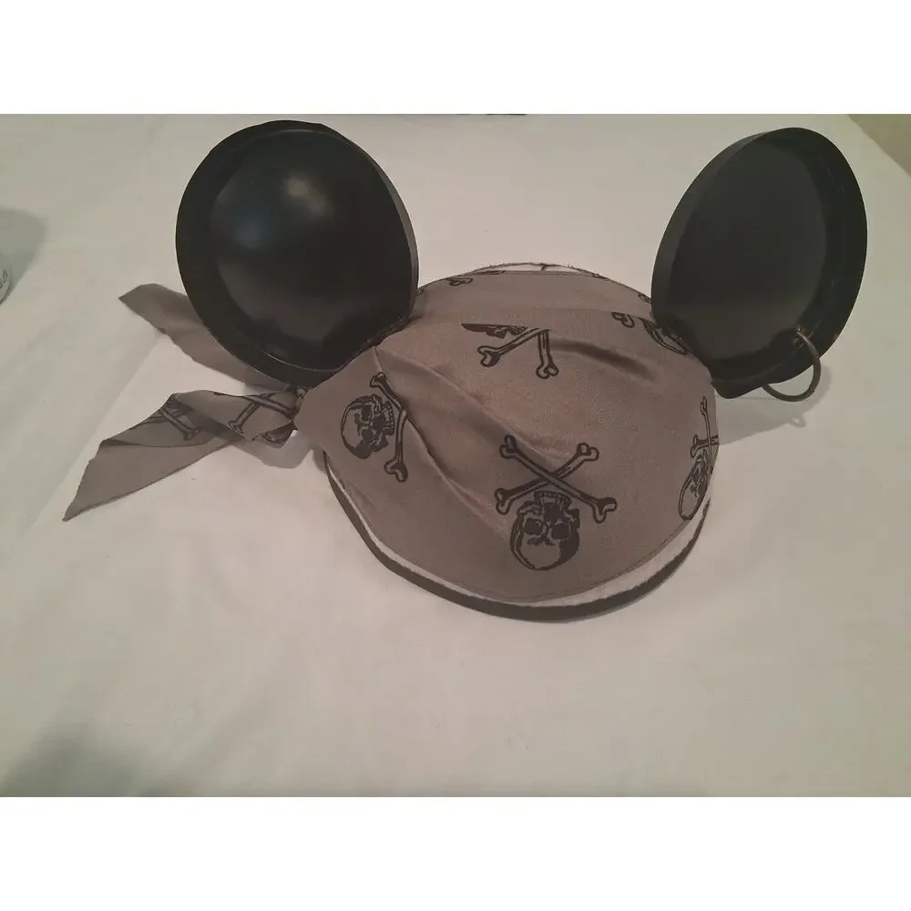 Disney Parks Mickey Mouse Ears Hat Pirates of the Caribbean Skull Eyepatch Gray